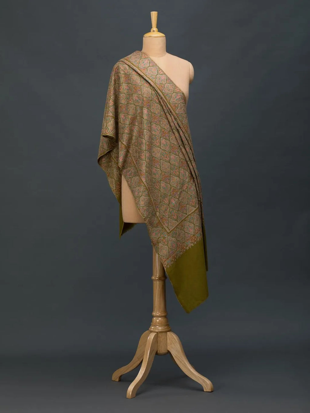 Elegant Handloom Pashmina Shawl Jama Embroidery in Green