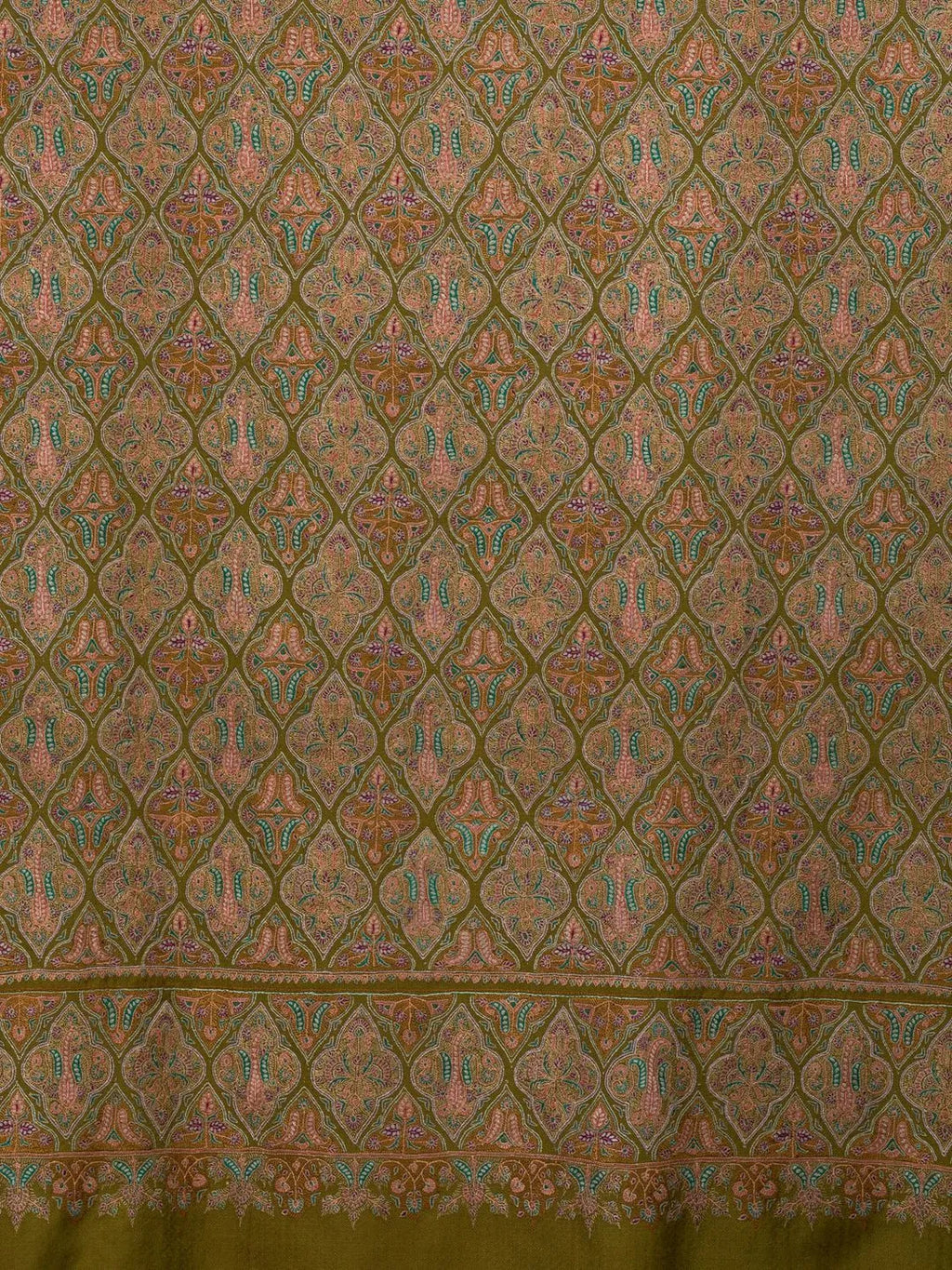 Elegant Handloom Pashmina Shawl Jama Embroidery in Green