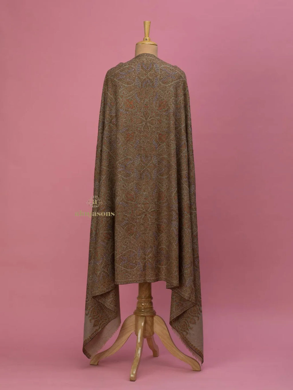 Elegant Handloom Pashmina Shawl Jama Embroidery in Beige