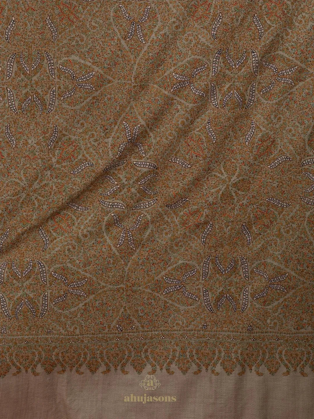 Elegant Handloom Pashmina Shawl Jama Embroidery in Beige