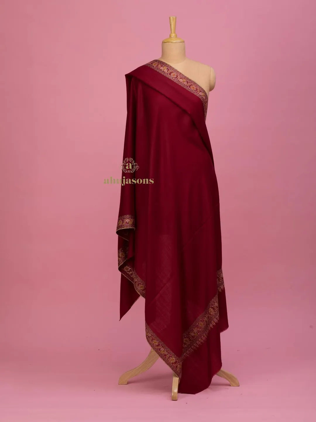 Elegant Cashmina Shawl with Fancy Border Pattern in Maroon