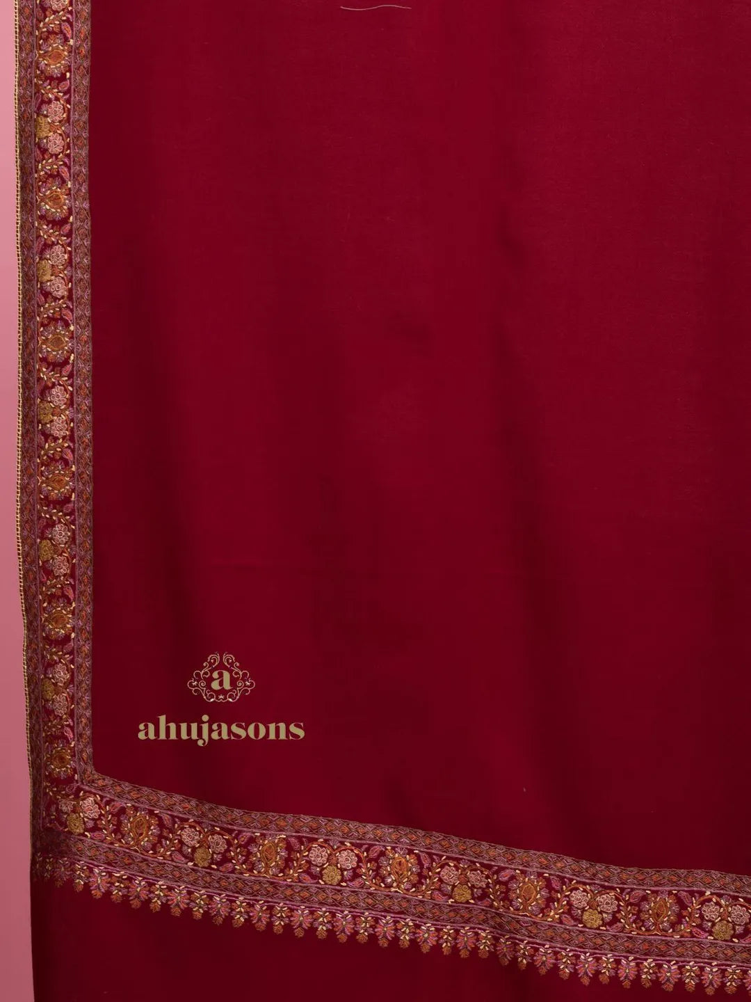 Elegant Cashmina Shawl with Fancy Border Pattern in Maroon