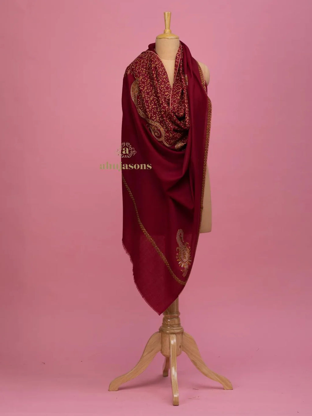 Elegant Cashmina Shawl with Fancy Pattern in Maroon