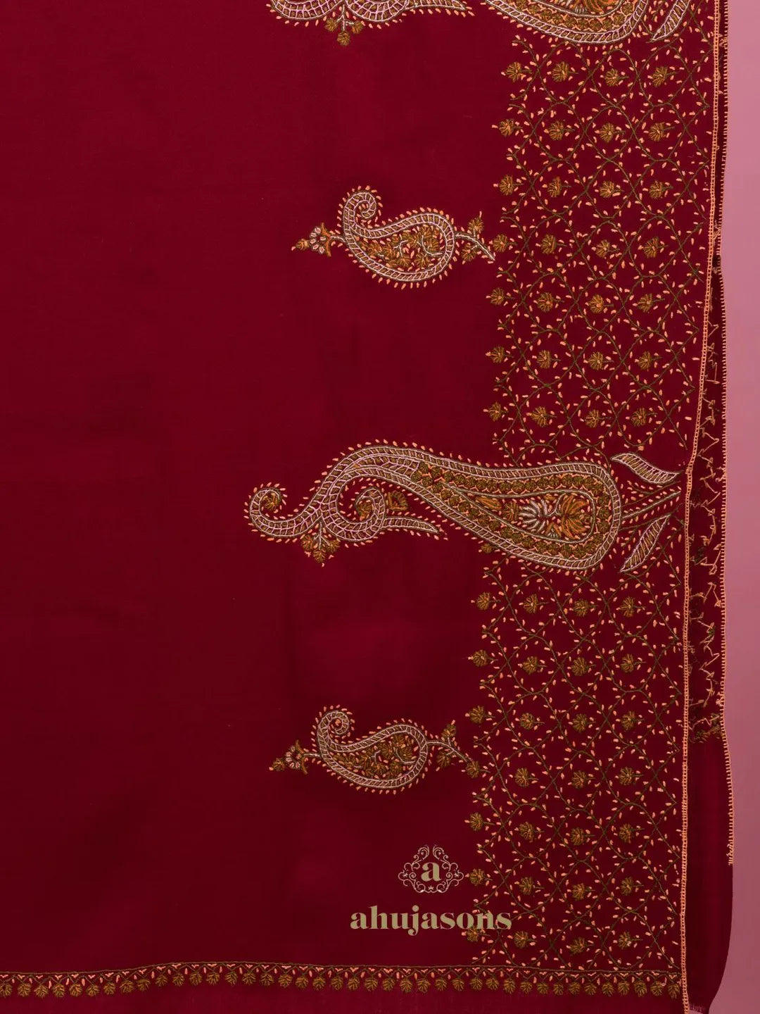 Elegant Cashmina Shawl with Fancy Pattern in Maroon