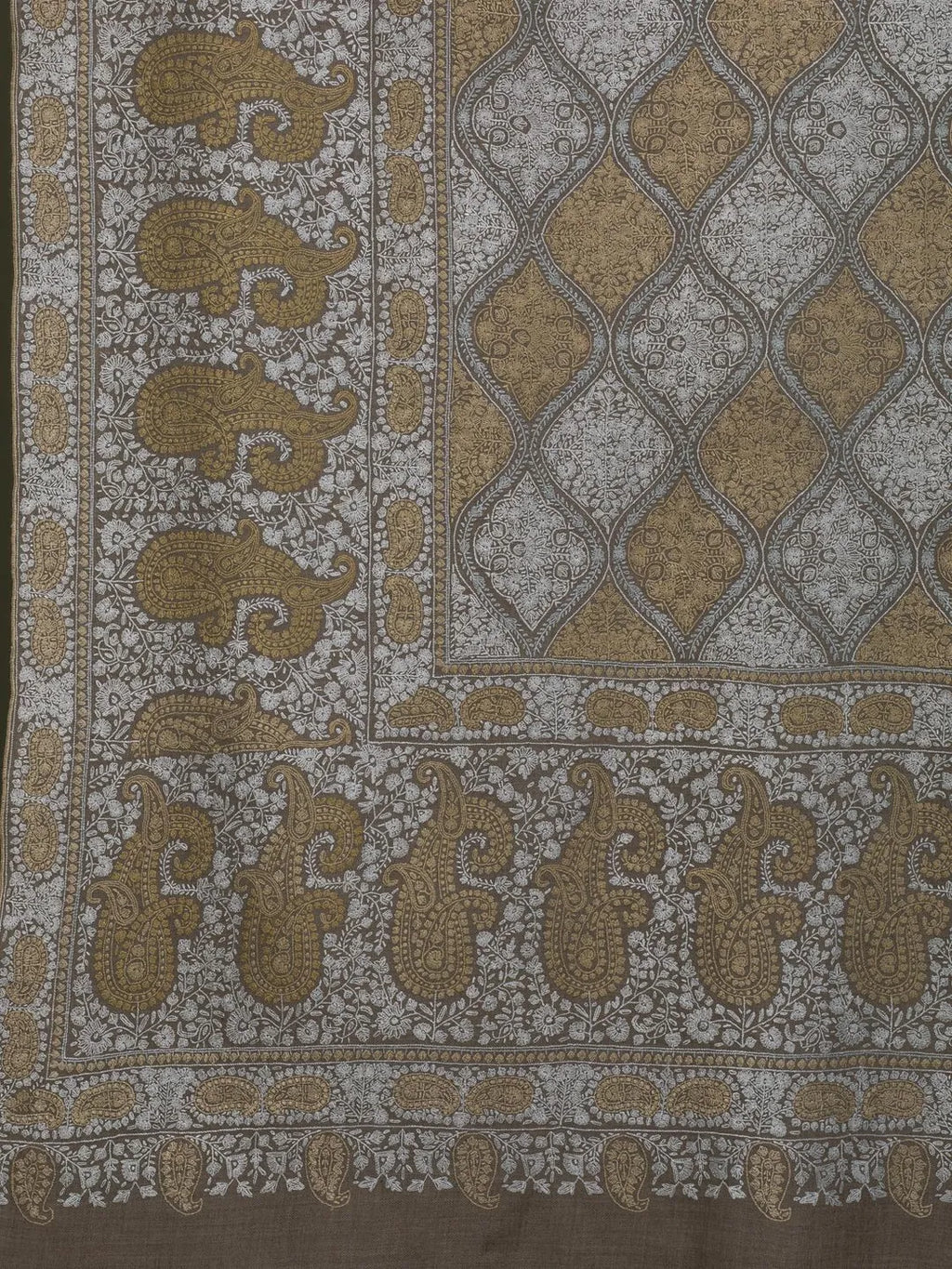 Elegant Handloom Pashmina Shawl Jama Embroidery in Beige