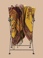Artisanal Throws Decorative Weave with Jacquard Jamawaar Pattern in Mustard