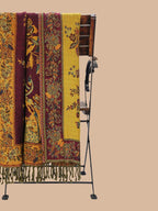 Artisanal Throws Decorative Weave with Jacquard Jamawaar Pattern in Mustard