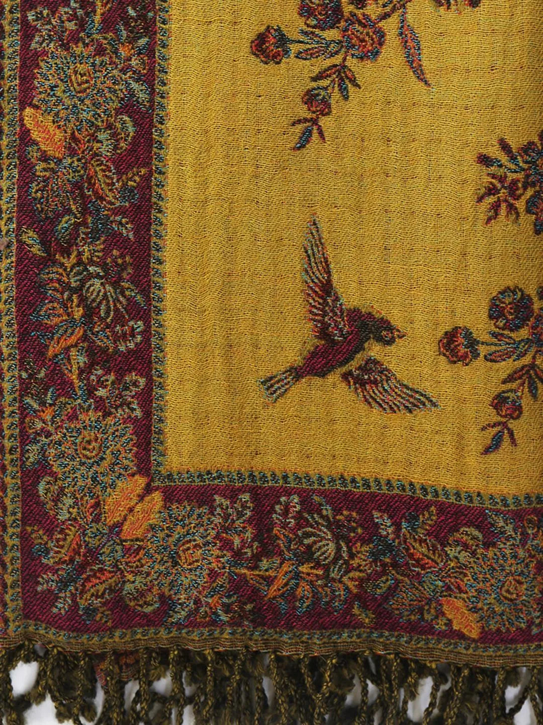 Artisanal Throws Decorative Weave with Jacquard Jamawaar Pattern in Mustard