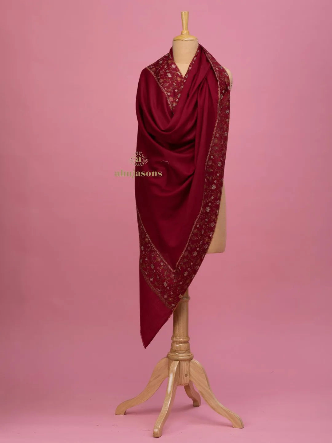 Classic Cashmina Shawl with Daur Pattern in Maroon