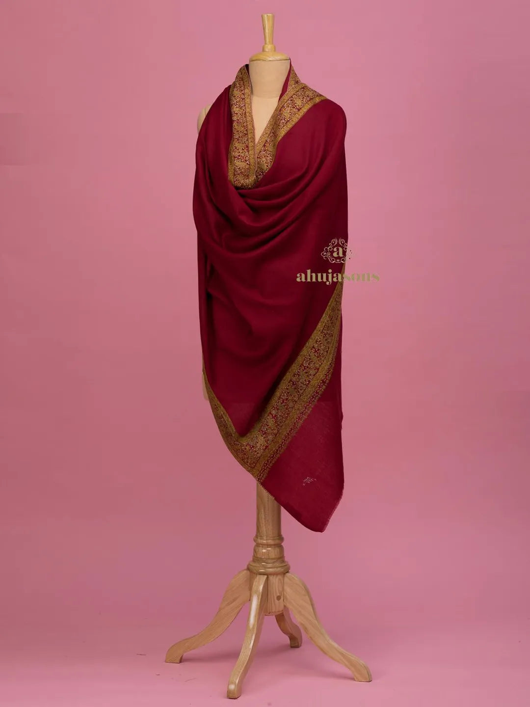 Elegant Cashmina Shawl with Daur Pattern in Maroon