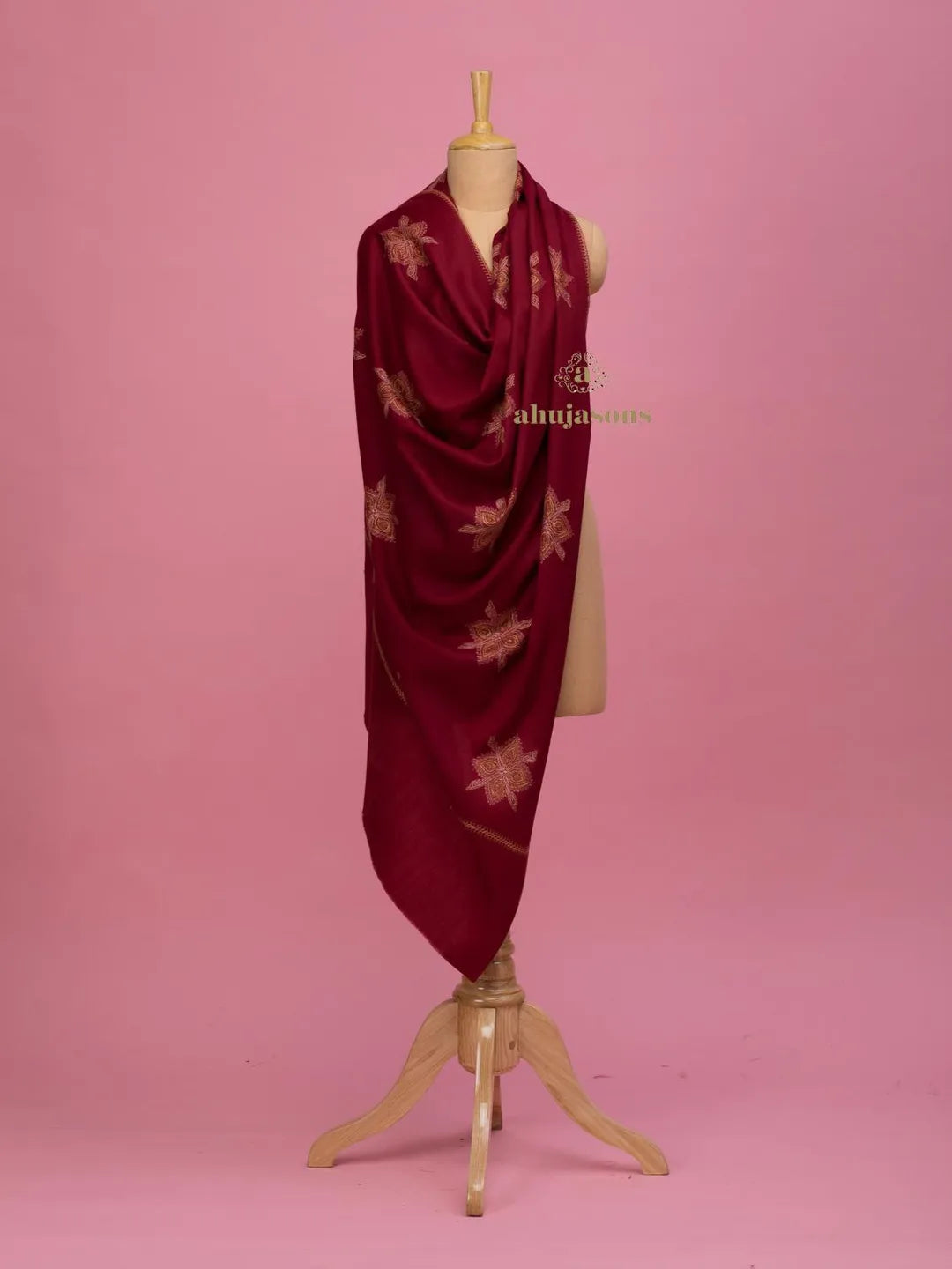 Classic Cashmina Shawl with Booti Pattern in Maroon