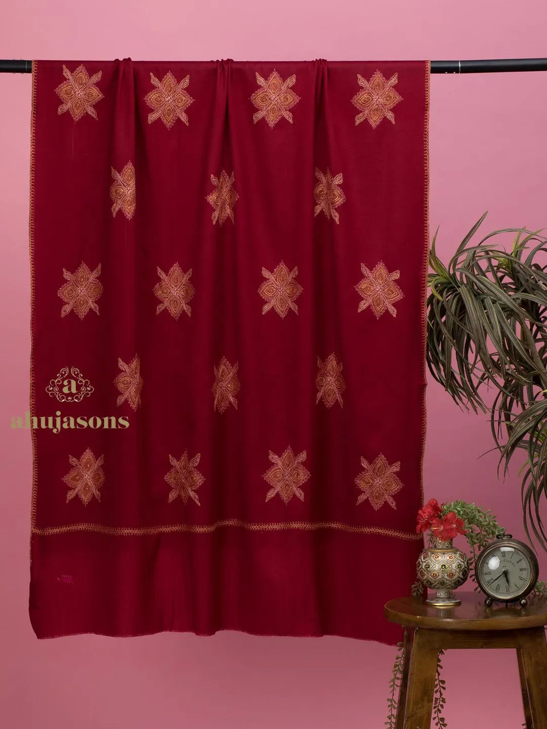 Classic Cashmina Shawl with Booti Pattern in Maroon