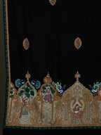 Classic Handloom Pashmina Kalamkari Shawl in Black for Men