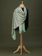 Classic Handloom Pashmina Shawl Jama Embroidery in Mint Green