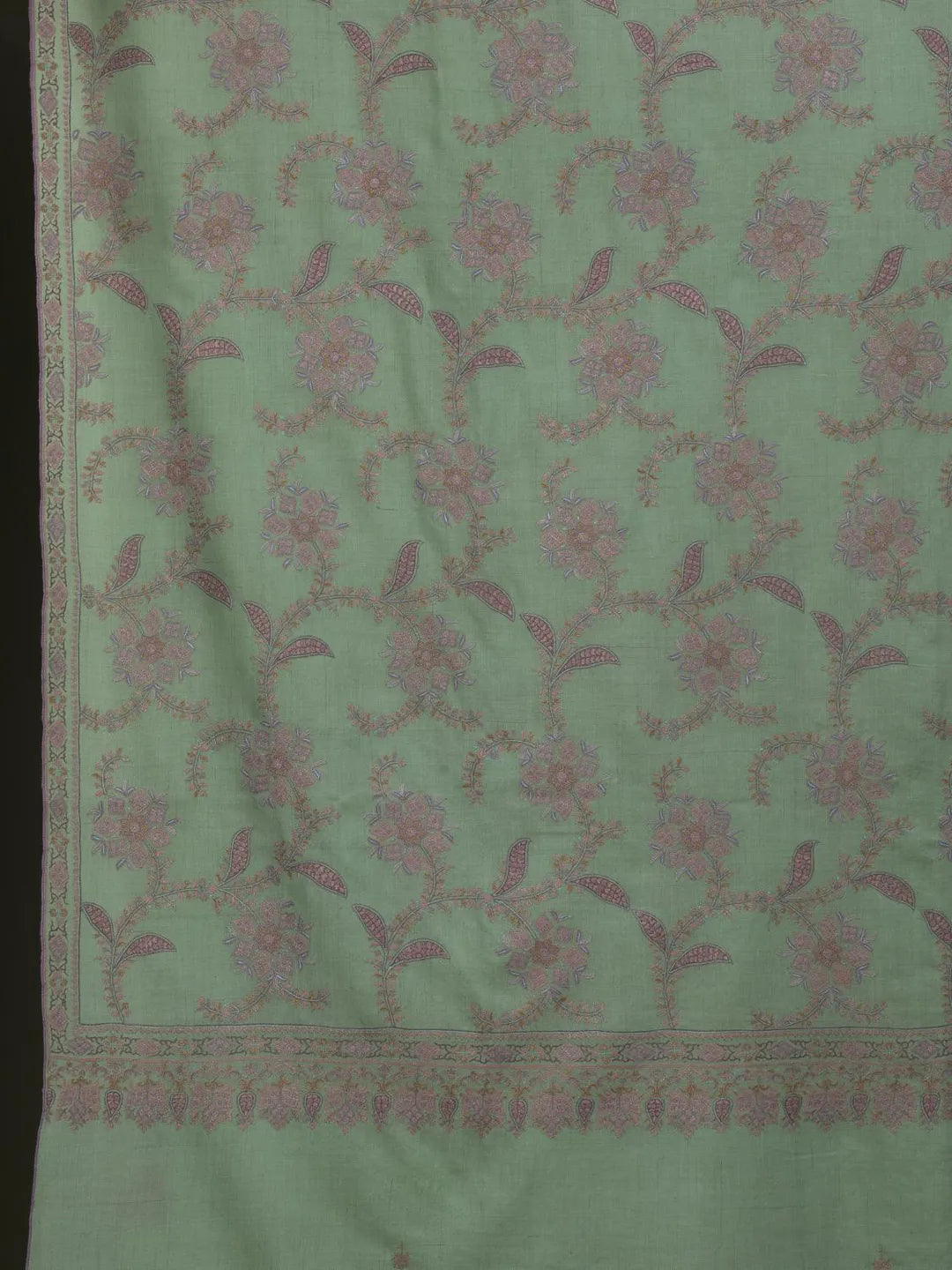 Classic Handloom Pashmina Shawl Jama Embroidery in Mint Green