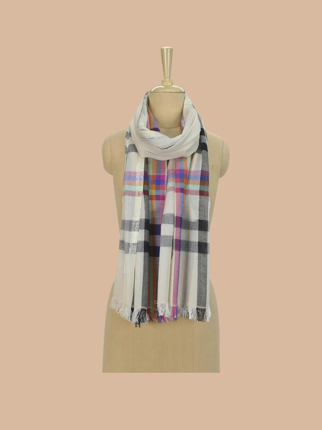 Casual Scarf with Jama Pattern in White