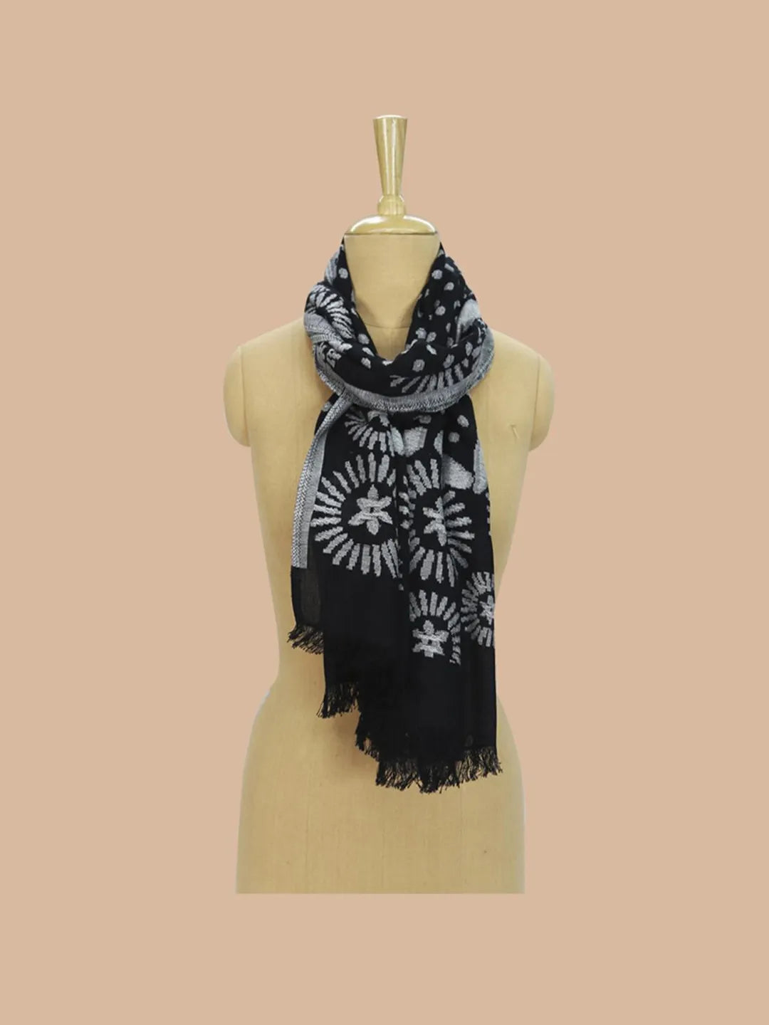 Casual Scarf with Jacquard Pattern in Black