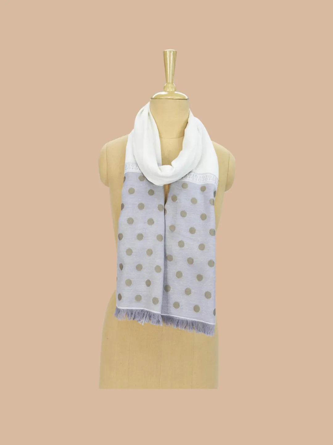 Casual Scarf with Jacquard Pattern in White & Gray