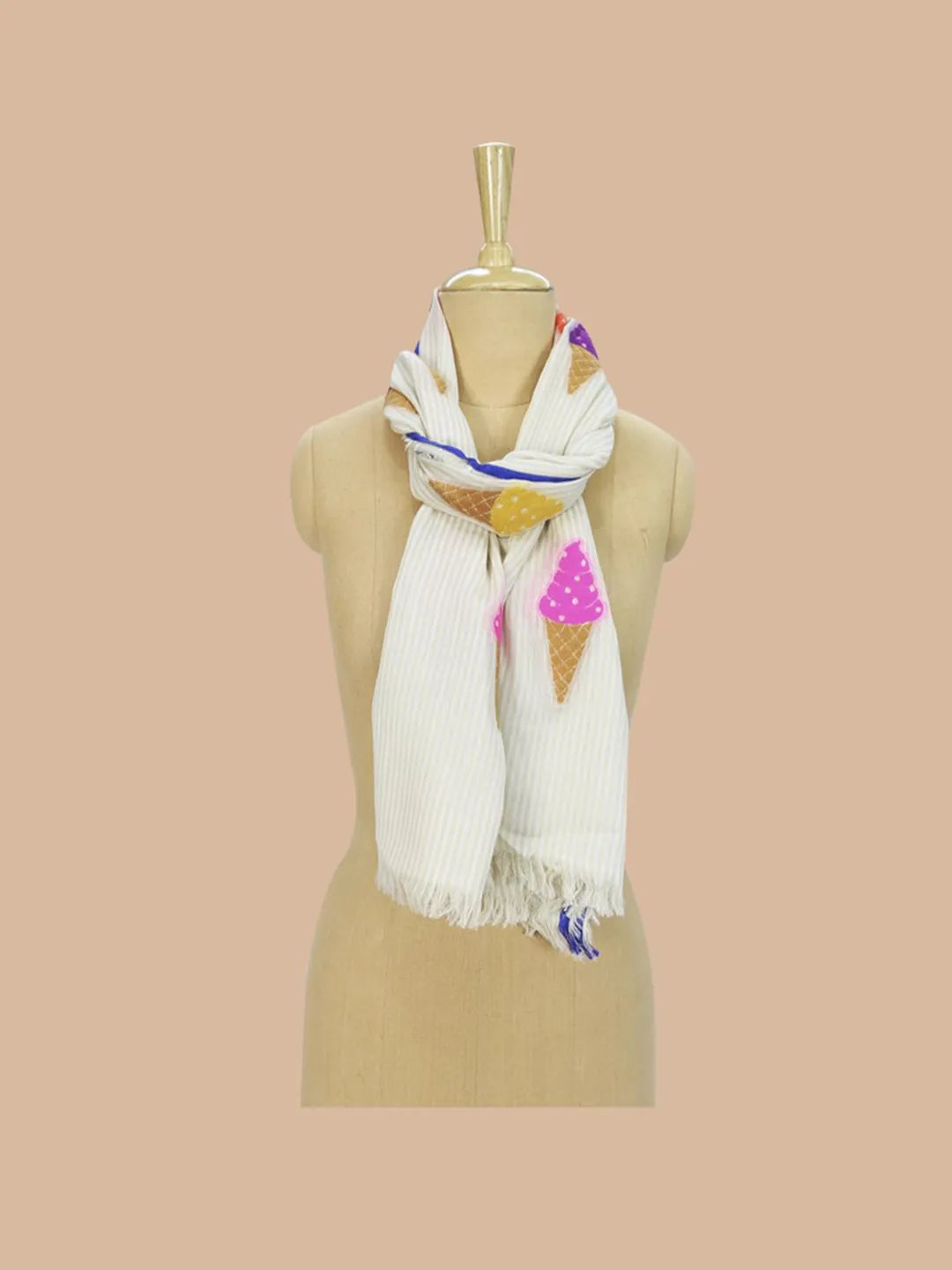 Casual Scarf with Dobby Pattern in White