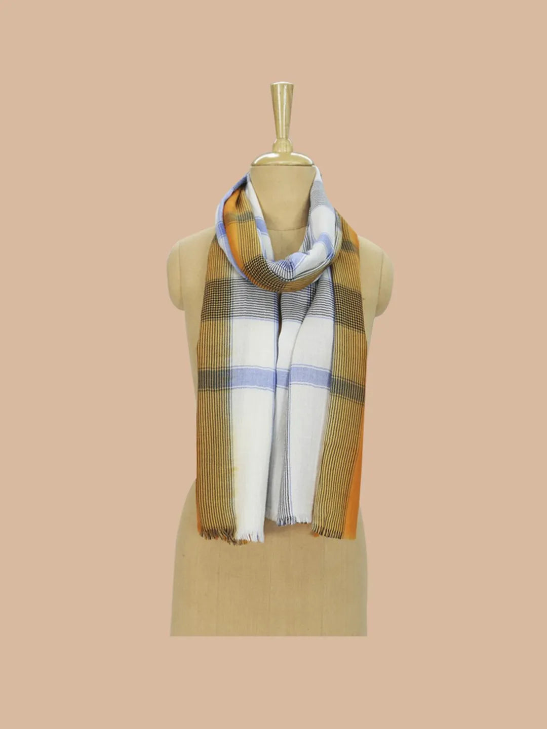 Casual Scarf with Jacquard Pattern in White & Yellow