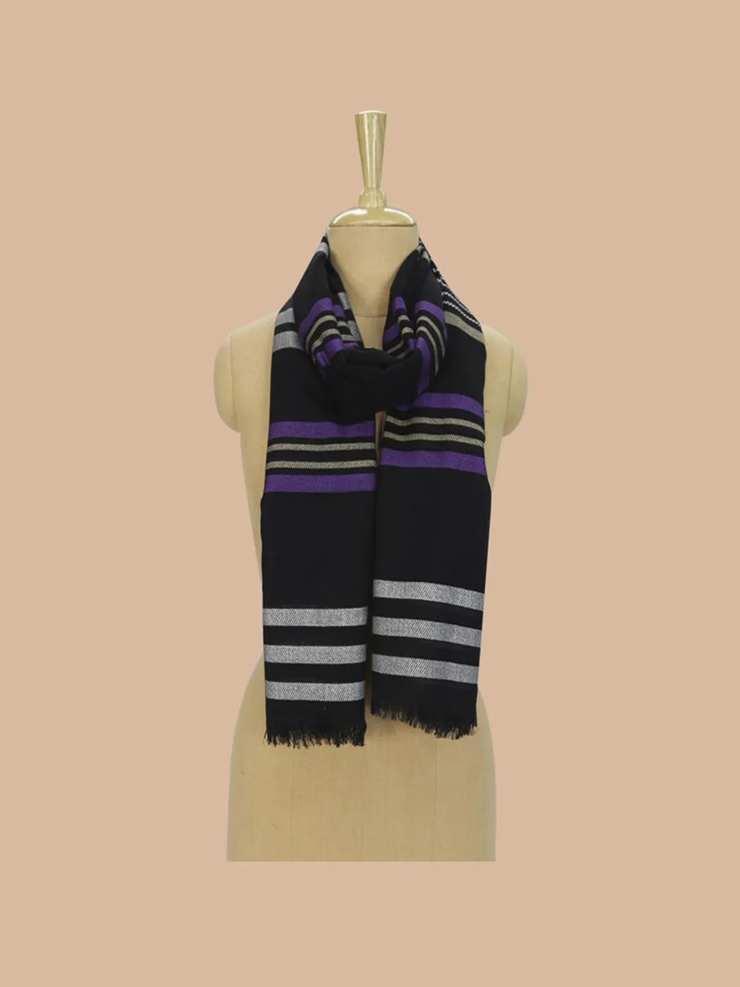 Casual Scarf with Dobby Pattern in Black
