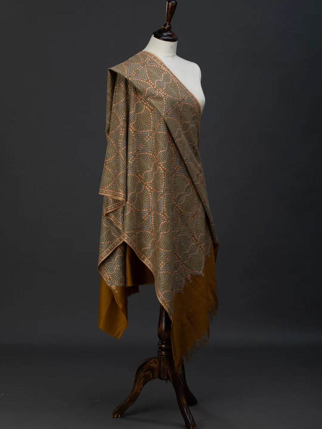 Classic Handloom Pashmina Shawl Jama Embroidery in Yellow