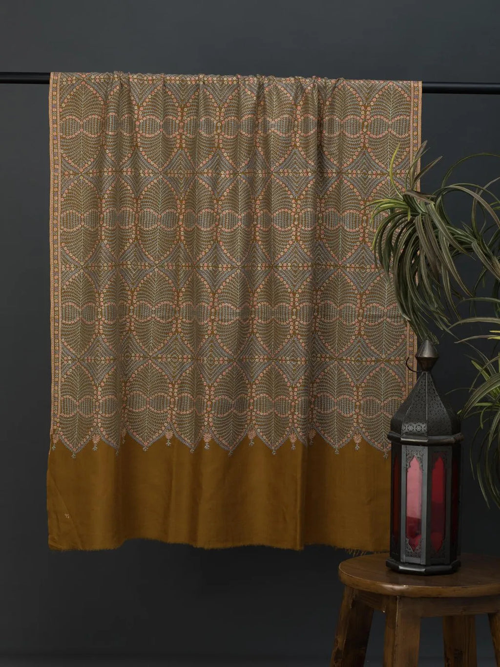 Classic Handloom Pashmina Shawl Jama Embroidery in Yellow