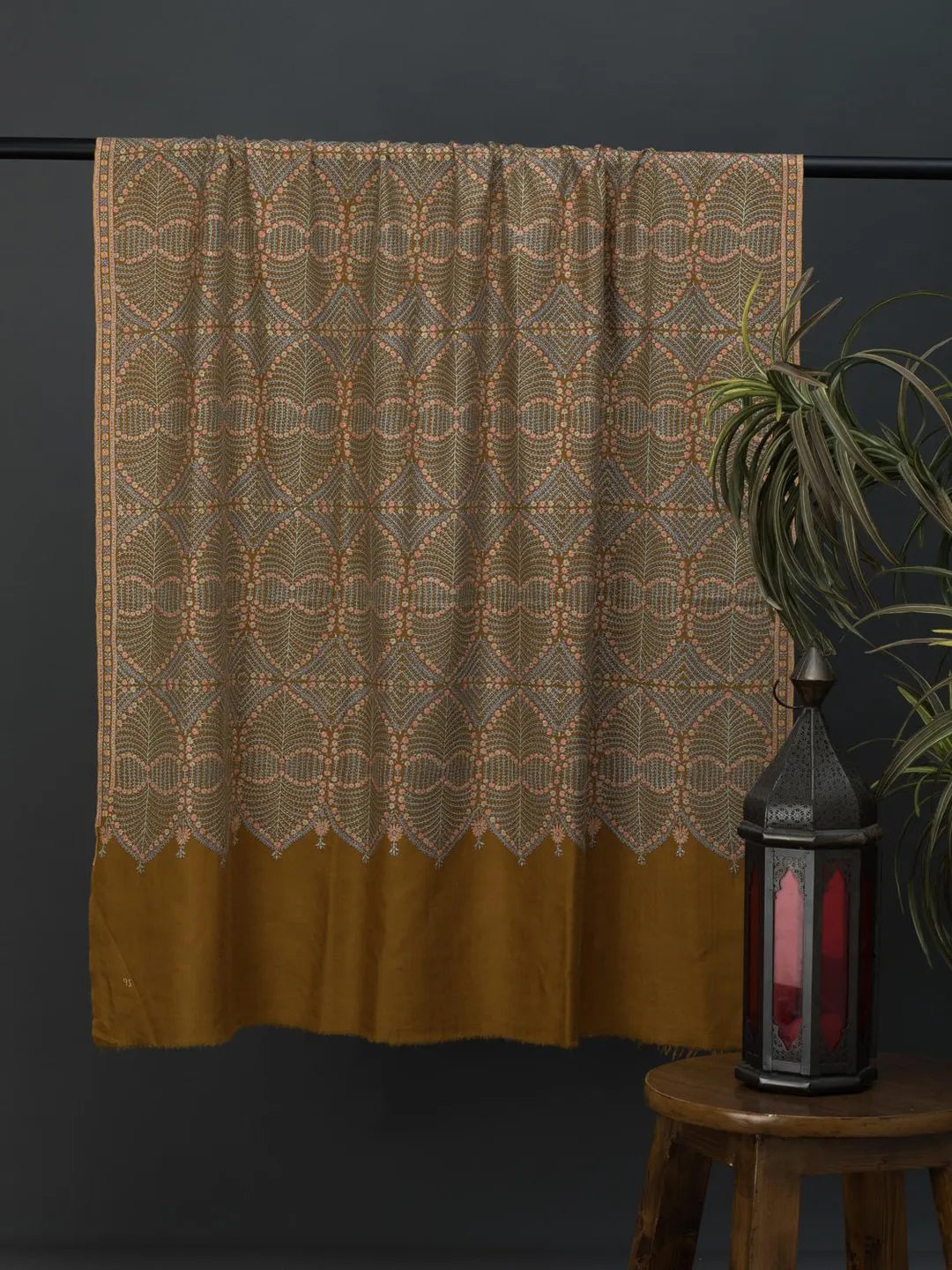 Classic Handloom Pashmina Shawl Jama Embroidery in Yellow