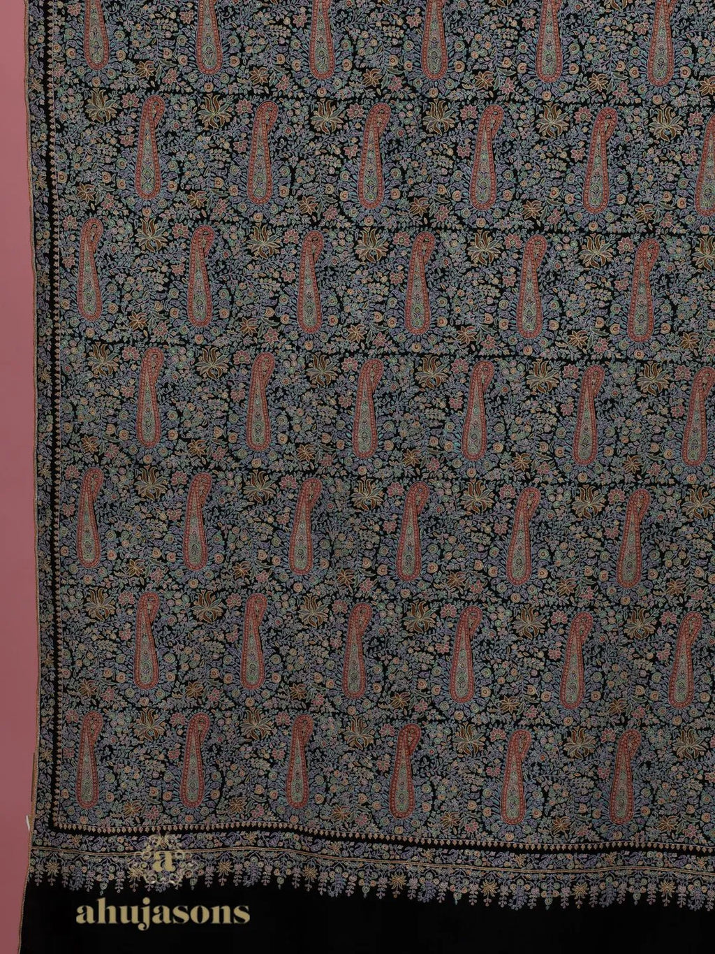 Elegant Handloom Pashmina Shawl Jama Emboidery in Black