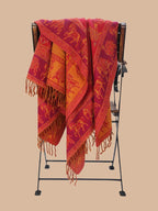 Decorative Throws Decorative Weave with Jacquard Jamawaar Pattern in Red & Orange
