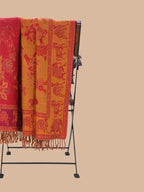 Decorative Throws Decorative Weave with Jacquard Jamawaar Pattern in Red & Orange