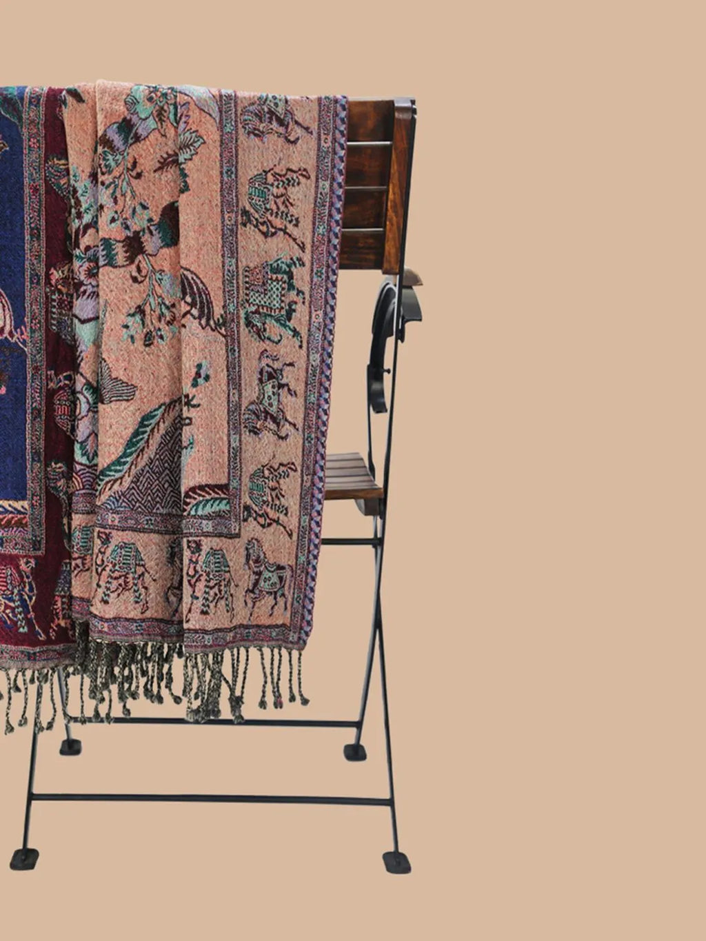 Artisanal Throws Decorative Weave with Jacquard Jamawaar Pattern in Deep Blue