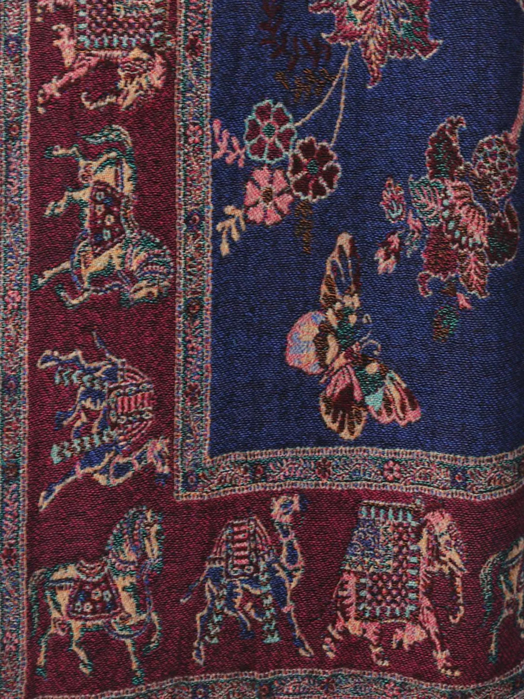 Artisanal Throws Decorative Weave with Jacquard Jamawaar Pattern in Deep Blue