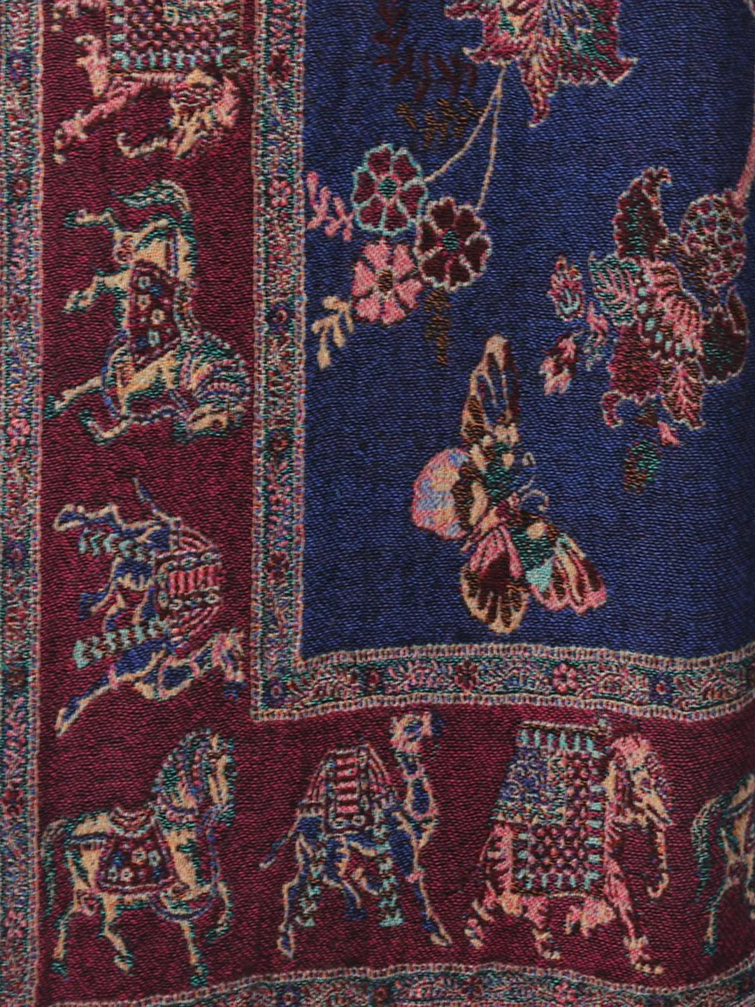 Artisanal Throws Decorative Weave with Jacquard Jamawaar Pattern in Deep Blue