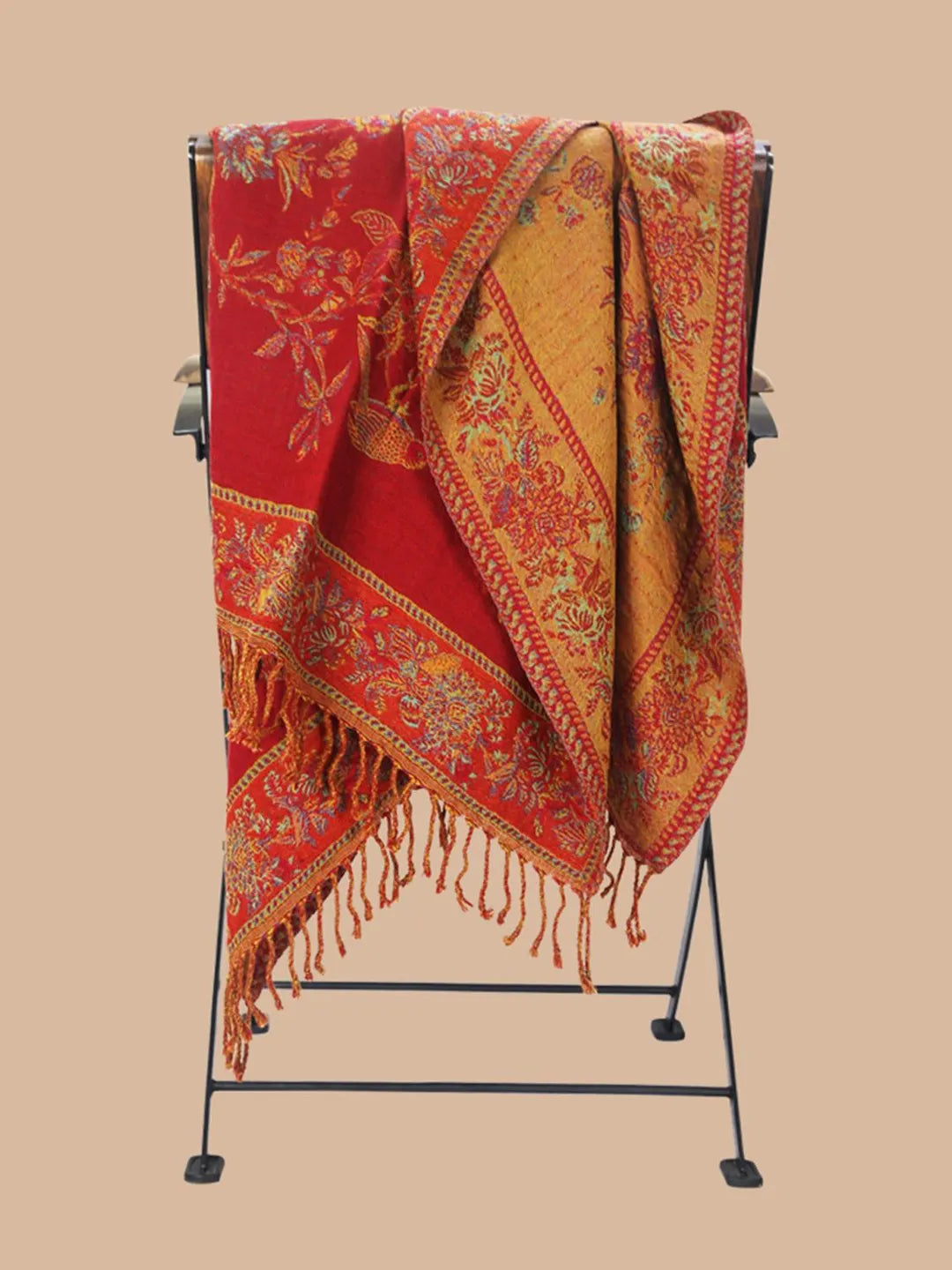 Cosy Throws Decorative Weave with Jacquard Jamawaar Pattern in Red