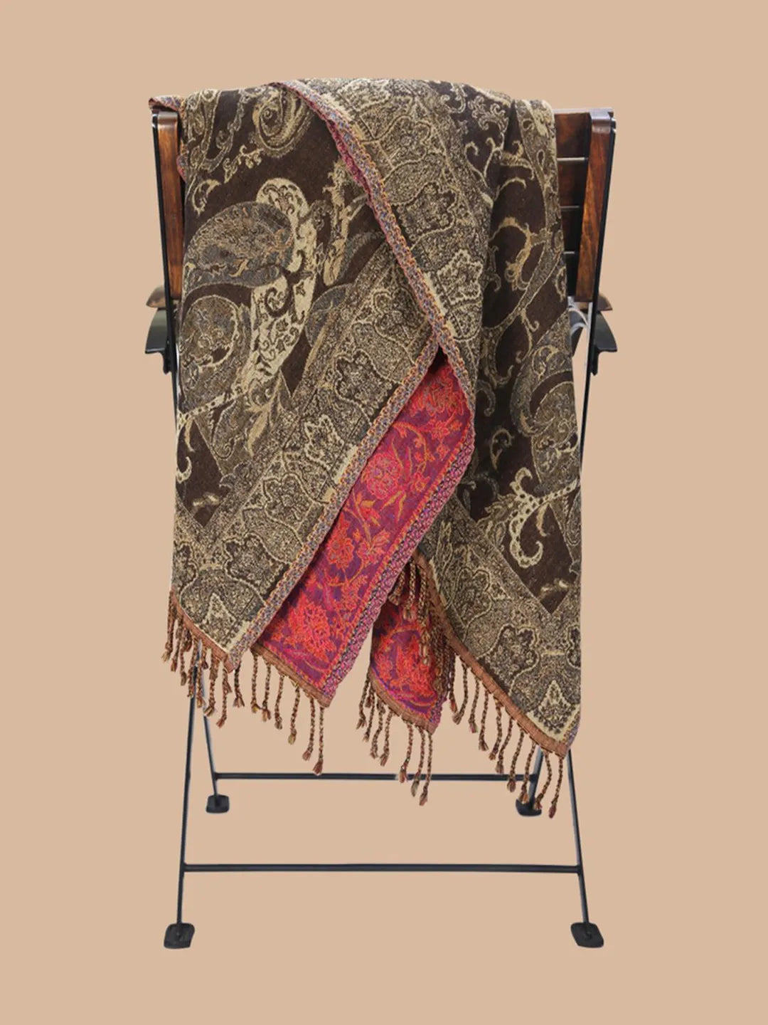 Artisanal Throws Decorative Weave with Reversible Throw Pattern in Dark Brown