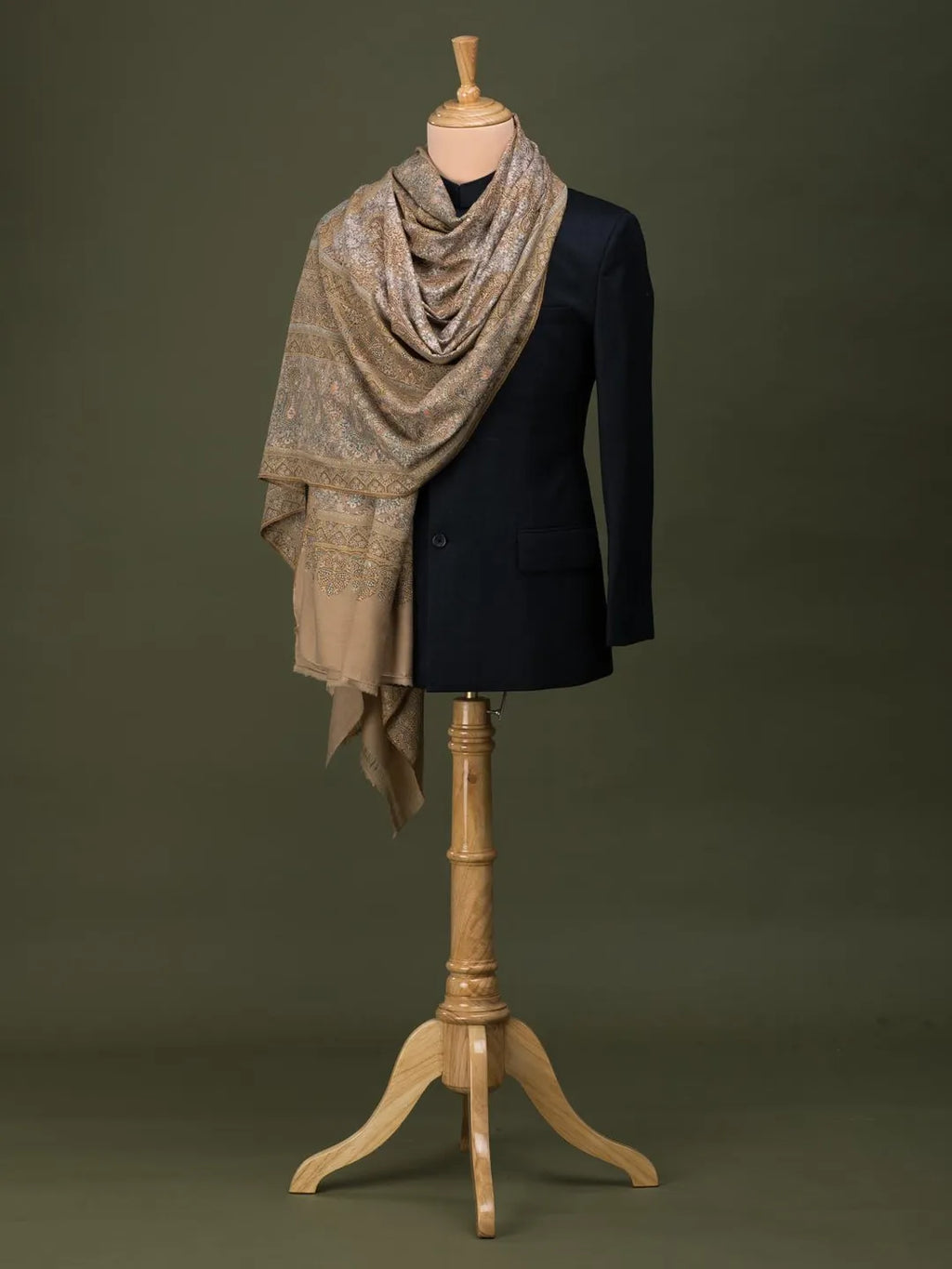 Classic Handloom Pashmina Shawl Jama Embroidery in Beige