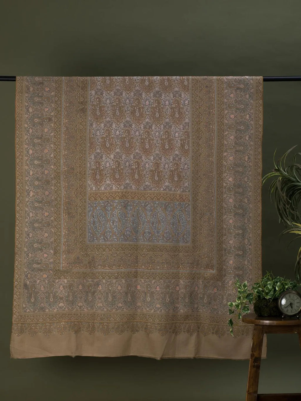 Classic Handloom Pashmina Shawl Jama Embroidery in Beige