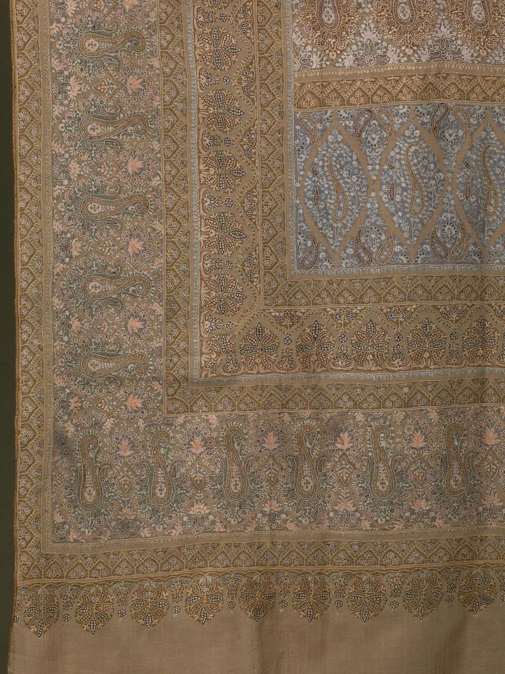 Classic Handloom Pashmina Shawl Jama Embroidery in Beige