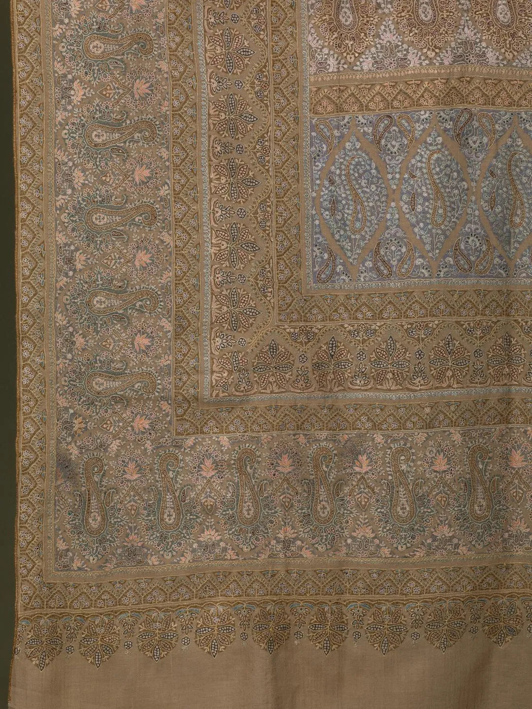 Classic Handloom Pashmina Shawl Jama Embroidery in Beige