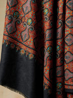 Classic Shawl Wool Blend with Jamawaar Pattern in Black (Multi)