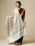 Classic Shawl Wool Blend with Jamawaar Pattern in Beige
