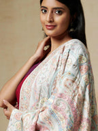 Classic Shawl Wool Blend with Jamawaar Pattern in White