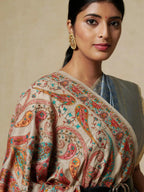 Classic Shawl Wool Blend with Jamawaar Pattern in Beige