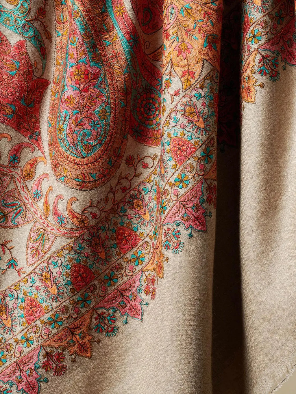 Classic Shawl Wool Blend with Jamawaar Pattern in Beige