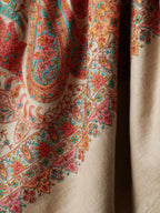 Classic Shawl Wool Blend with Jamawaar Pattern in Beige