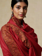 Classic Shawl Wool Blend with Jamawaar Pattern in Red