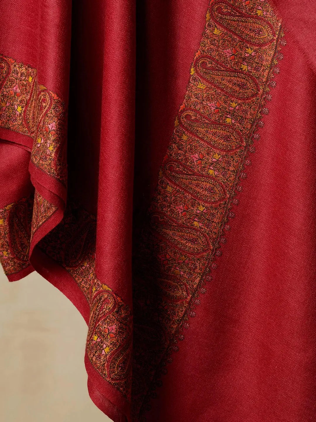 Classic Shawl Wool Blend with Jamawaar Pattern in Red