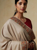 Classic Shawl Wool Blend with Jamawaar Pattern in Beige