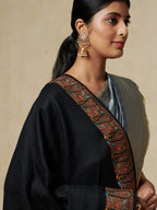 Elegant Shawl Wool Blend with Jamawaar Pattern in Black